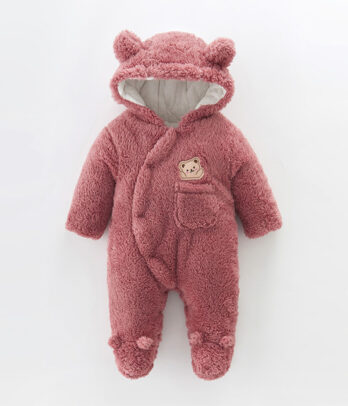 Grenouillère rose en fourrure pour bébé fille