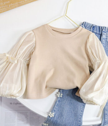 Ensemble pull beige et pantalon jean pour filles