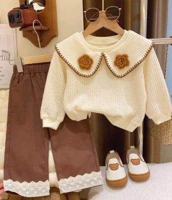Ensemble pull en laine et pantalon marron pour fille