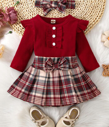 Ensemble mini-jupe et body rouge pour fille