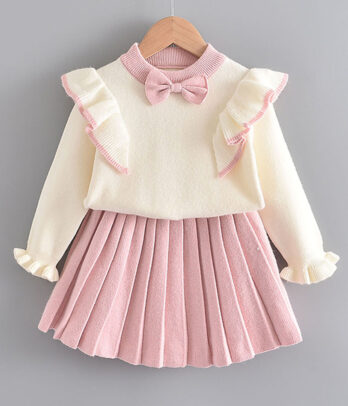 Ensemble jupe rose et pull blanc pour filles