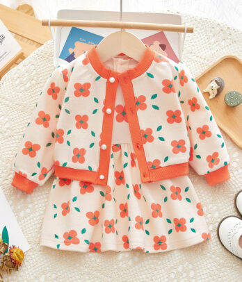 Ensemble deux pièces à fleurs orange pour filles