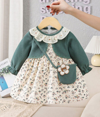 Robe florale verte effet 2en1