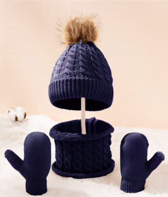 Lot de gants écharpe et chapeau bleu nuit