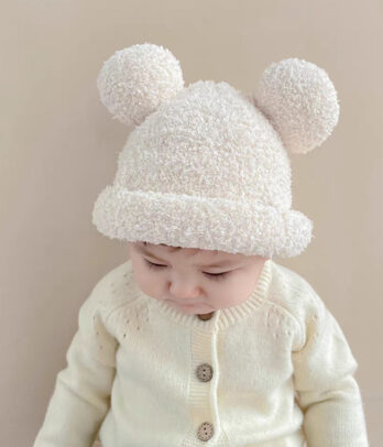 Bonnet oreilles d'ourson blanc pour bébé