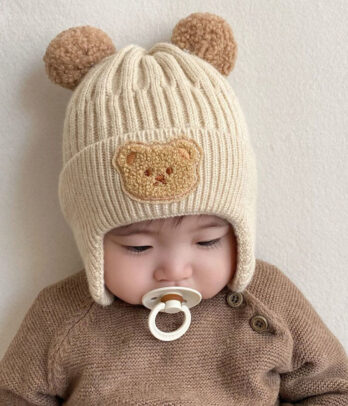 Bonnet cache-oreilles petit ourson beige