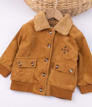 Veste hivernale en velours de couleur marron rembourrée de fourrure