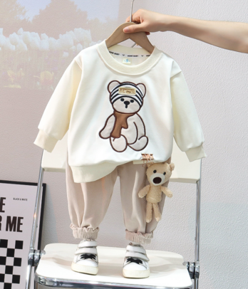 Ensemble ourson deux pièces blanc pour garçon