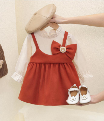 Robe rouge brique effet chemise pour fillettes