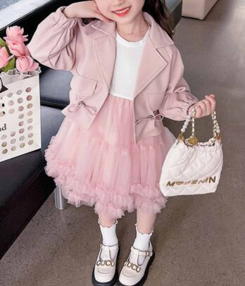 Ensemble de robe, tutu et veste en cuir pour fillettes