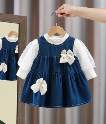 Ensemble de robe en jean et pull blanc pour filles