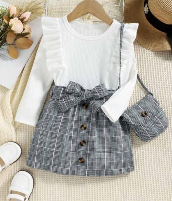 Ensemble de jupe à carreaux et pull blanc pour bébé filles