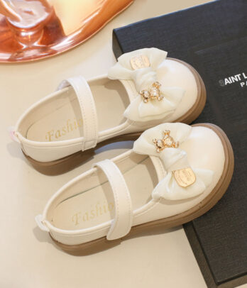 Ballerine beige à gros nœud pour fille