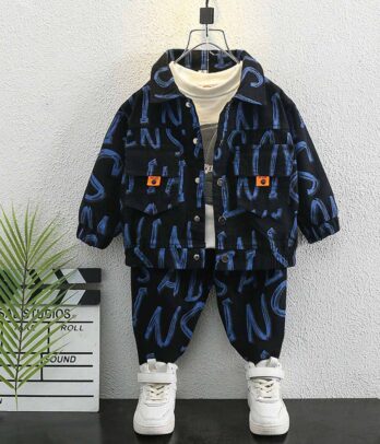 Costume en denim noir imprimé pour garçons