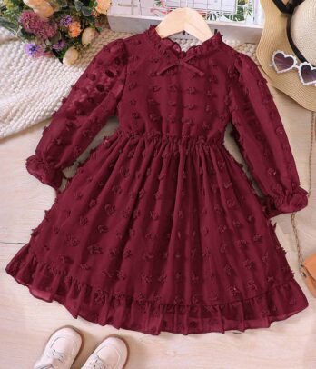 Robe grenat mi-longue pour fillettes