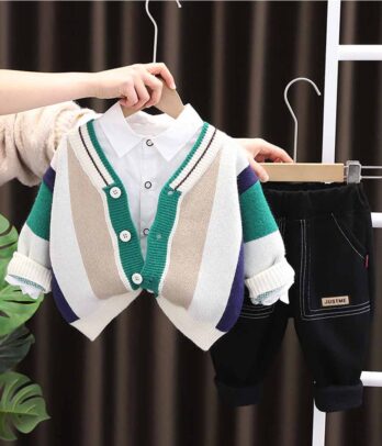Set de trois pièces cardigan tricolore pour enfant