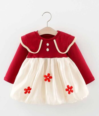 Robe bicolore ornée de fleurs pour bébé fille