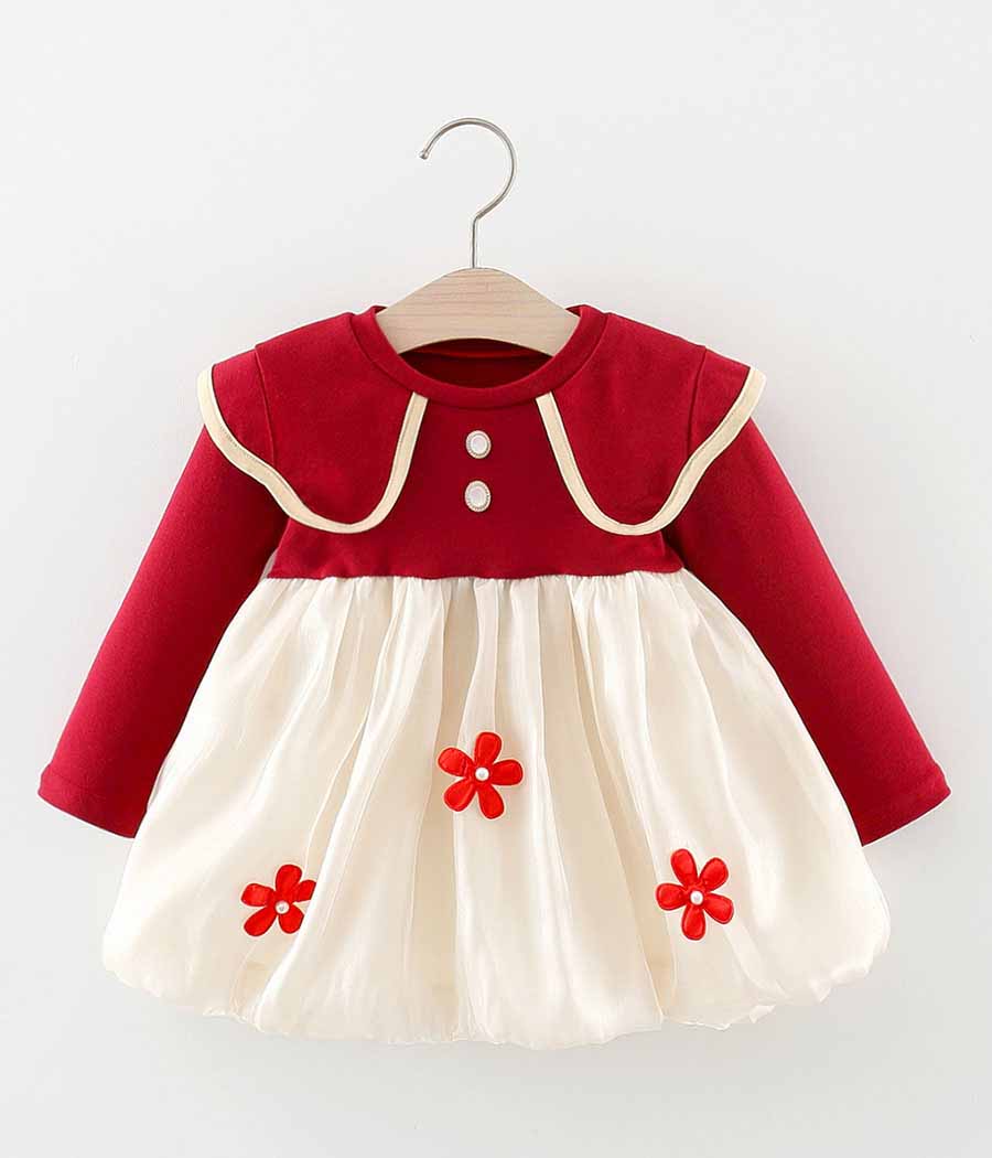 3_0159_O1CN01wMKfeQ1wxnmtITNzV_!!978576375-0-cib Robe bicolore ornée de fleurs pour bébé fille – Image 1