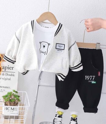 Set de jogging trois pièces noir et blanc pour garçons