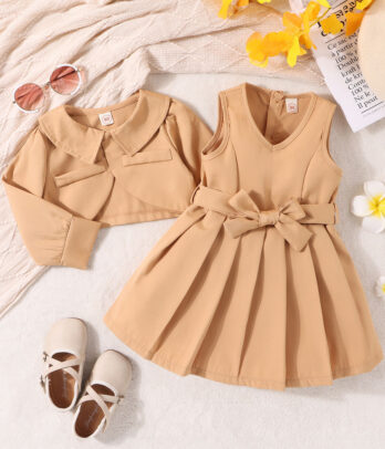 Costume de robe classique et veste style trench pour fillettes
