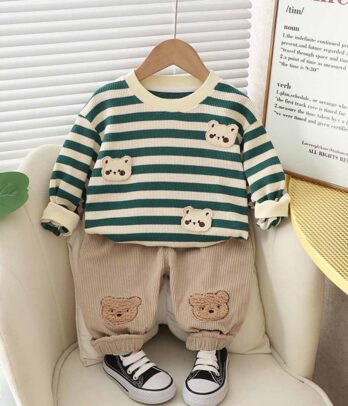 Ensemble doux et câlin : Pull et Pantalon en Velours avec Oursons