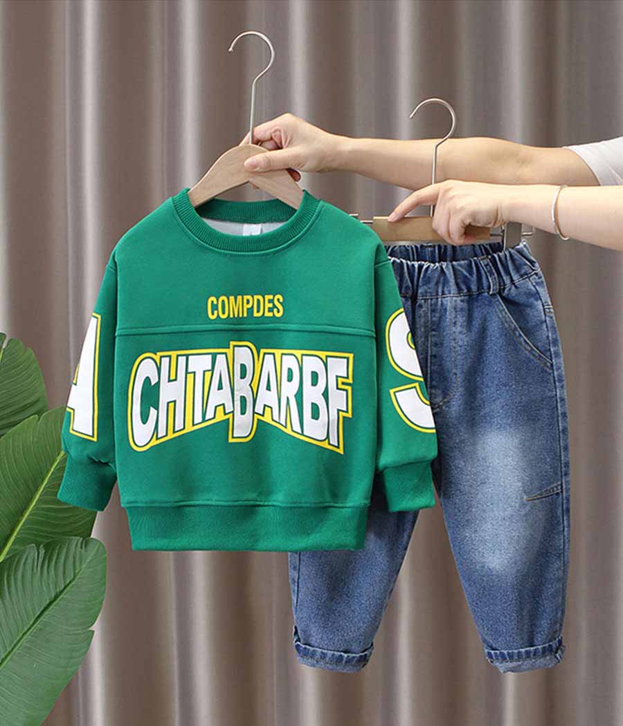 4_0031_O1CN01seO0yA1wp6Ft5pdka_!!2211044356356-0-cib Ensemble de sweat vert et pantalon en jean – Image 1