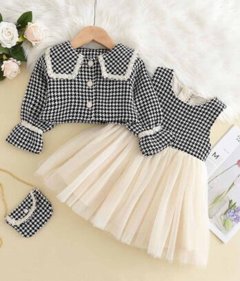 Ensemble en tulle et tweed pour fille de couleurs noire et blanche :