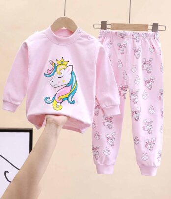Pyjama deux pièces "licorne" rose clair pour filles