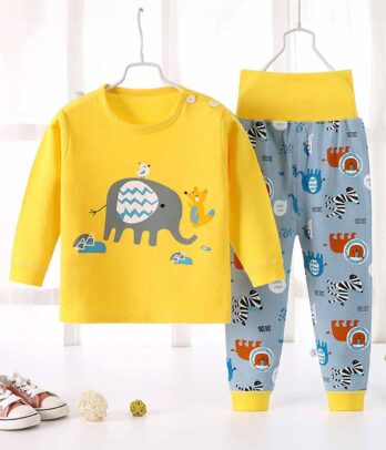 Pyjama de couleurs jaune et bleue "Elephants"