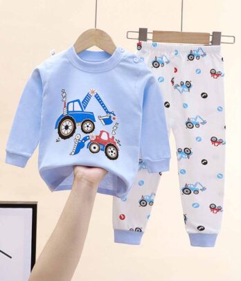 Pyjama bleu clair imprimé "Tracteur"
