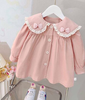 Robe rose style chemise à col Claudine