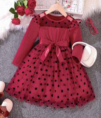 Robe rouge à pois noirs pour filles
