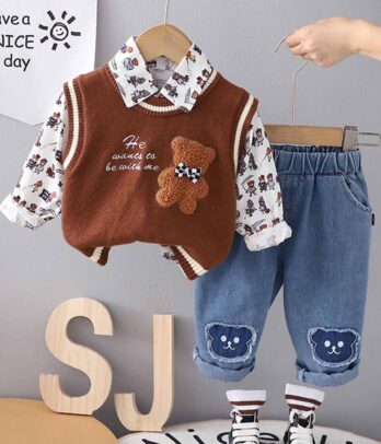Set de gilet marron "Petit ourson" pour enfants