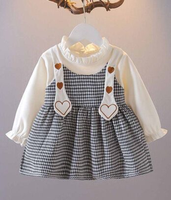 Robe noir et blanc à petits carreaux pour fillettes
