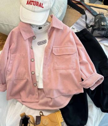 Chemise en velours de couleur rose