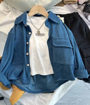 Chemise en velours bleu