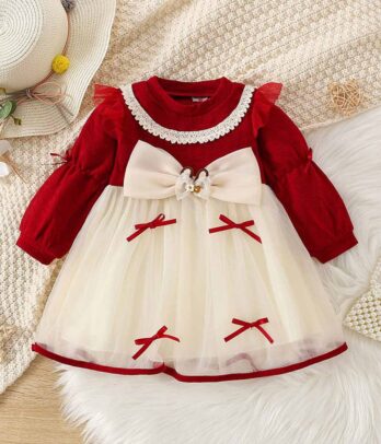 Robe bicolore à petits nœuds papillons pour filles