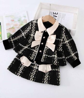 Set classique de jupe noir et blouson en tweed pour filles
