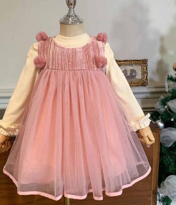 Ensemble de robe rose et pull beige pour filles