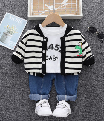 Set de jean, de pull et cardigan à rayures noir et blanc
