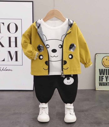 Ensemble de blouson jaune kaki ludique et pantalon noir 