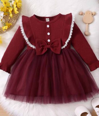 Robe à manches longues pour fillettes de couleur grenat