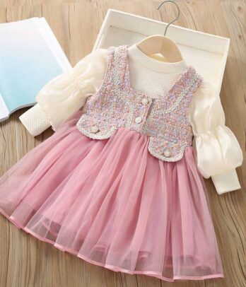 Ensemble de robe rose et pull beige pour fillettes