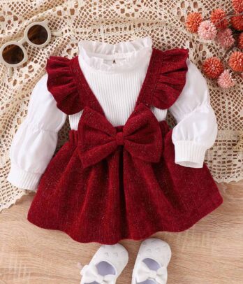 Ensemble de robe en velours et pull blanc pour petites filles