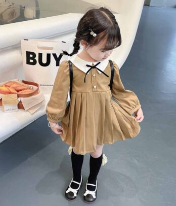 Robe marron à col Claudine pour fillettes
