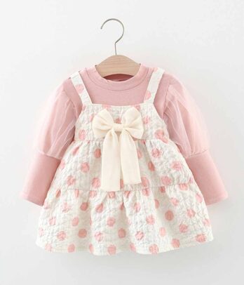 Robe blanche à pois rose effet pull rose pour filles