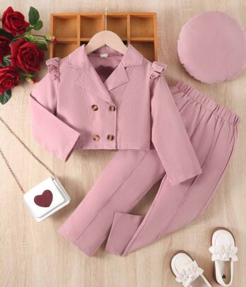 Costume de pantalon classique et blazer roses pour filles