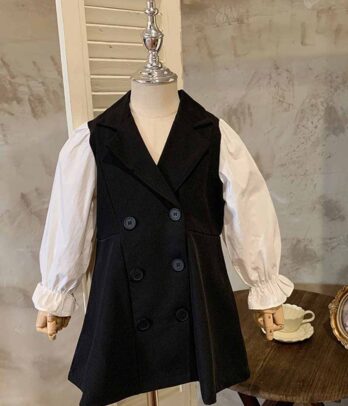 Robe noir et blanc style trench pour filles