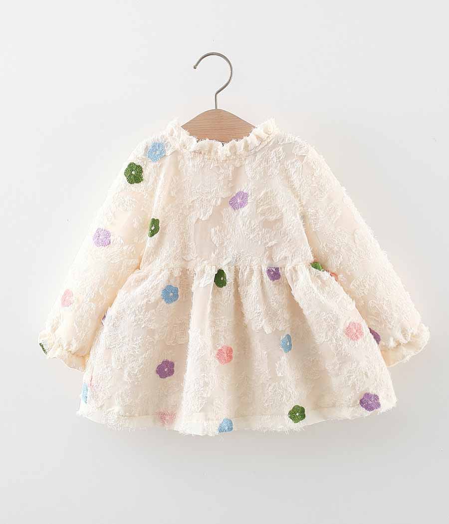92555-01 Robe blanche délicate avec fleurs en laine colorées – Image 1