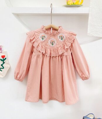 Robe coréenne rétro brodée de couleur rose